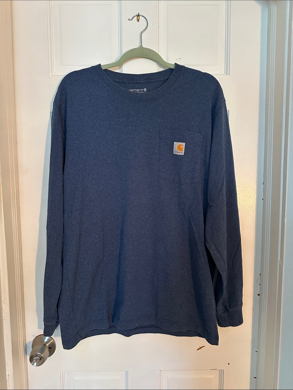 Carhartt Navy Long Sleeve Pocket Tee with Logo Patch